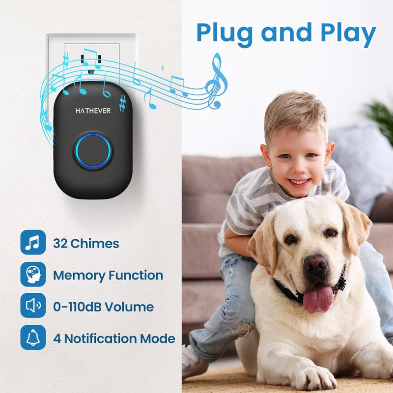 Hathever Store Wireless Dog Doorbell for Potty Training, Doggie Door Bell Operating at 1000 Feet with IP65 Waterproof Touch Button, 32 Melodies & 4 Notification Modes - Image 2